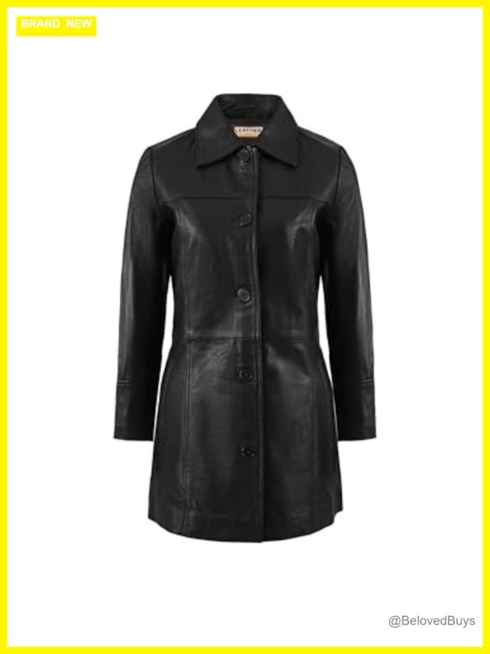 Lambskin Leather Car Coat 3/4 Length Button Front Overcoat